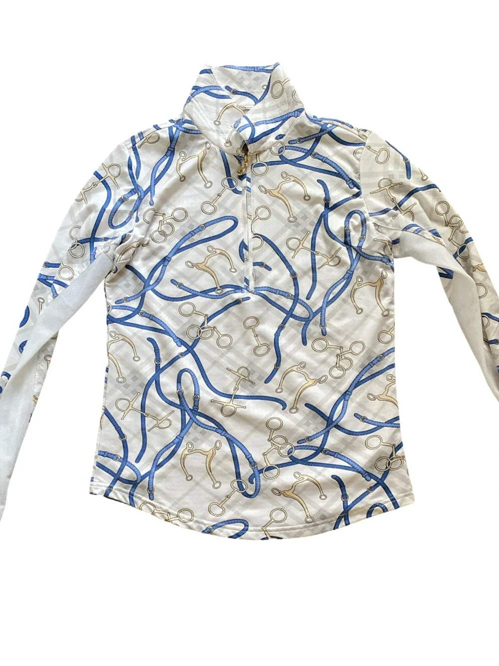 SanSoleil Printed Polo in White with Blue & Gold Accents-S upf 50 - Picture 1 of 4